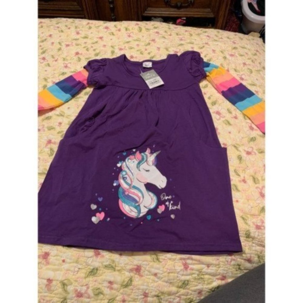Vikita Girls Unicorn Dress - size 6-7Y